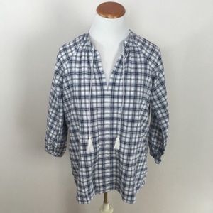 Madewell Camelia Tassel‎ Top Dorian Blue White Plaid Women’s Sz XS